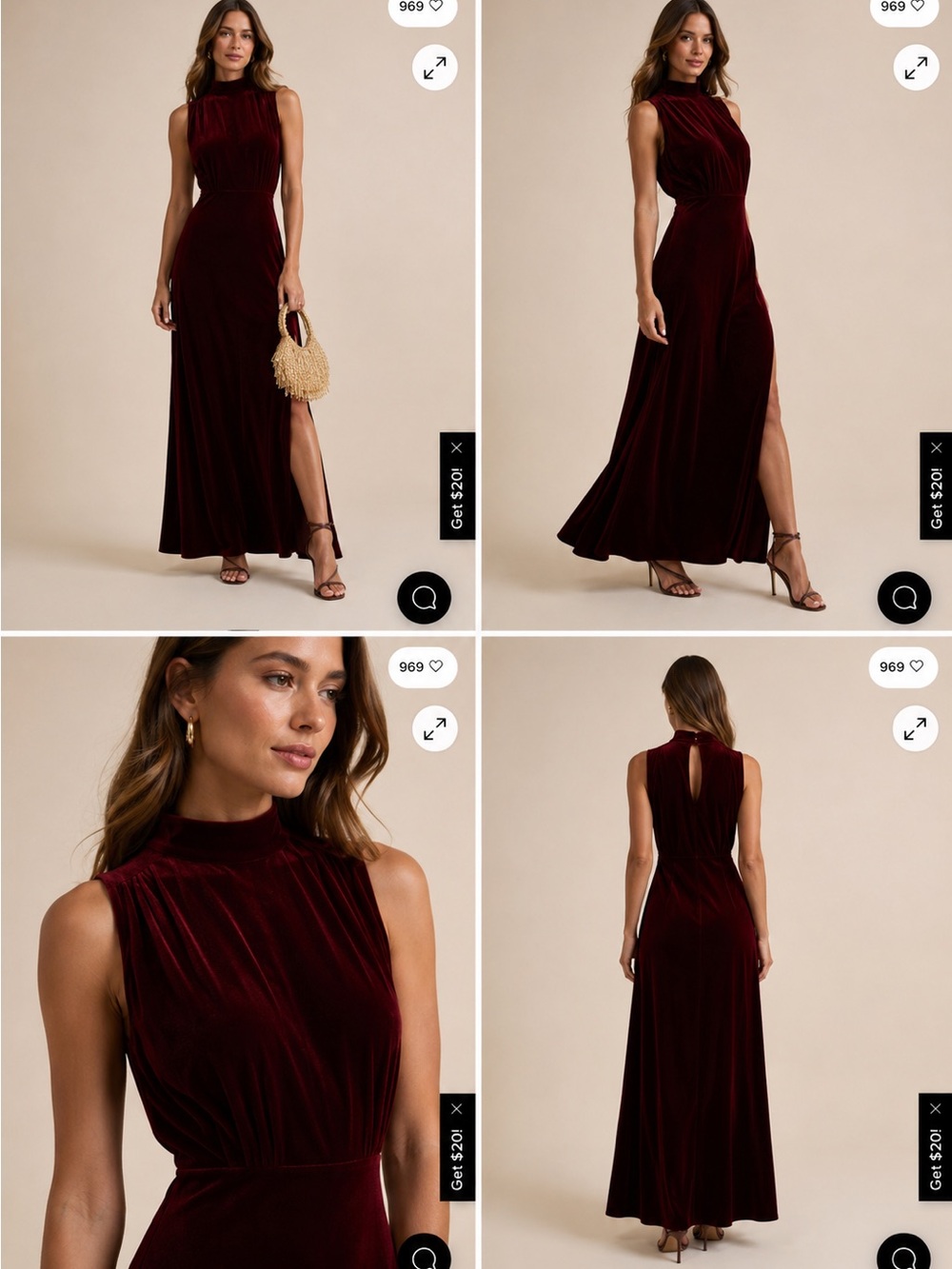 Lulus Classic Elegance Wine Red Velvet Sleeveless Mock Neck Maxi Dress
